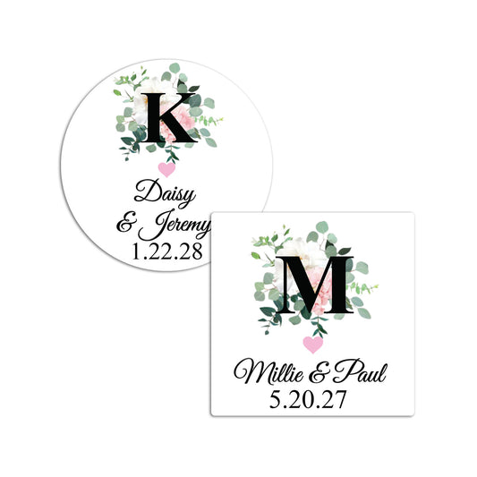 Initial Spring Flowers Personalized Round/Square Labels - Set of 24