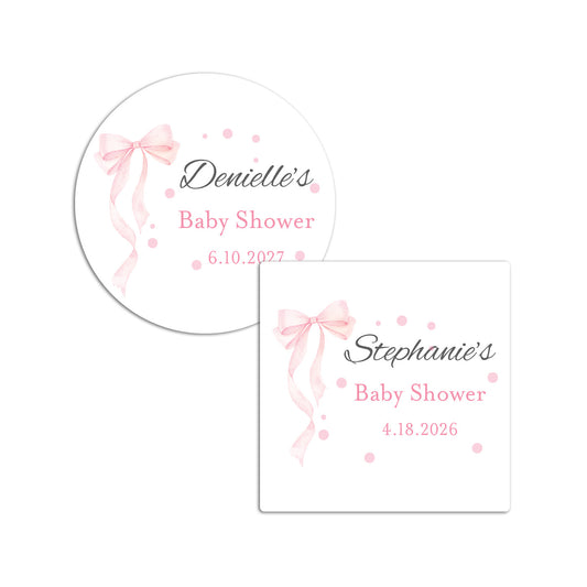 Pink Bow Personalized Round/Square Labels - Set of 24