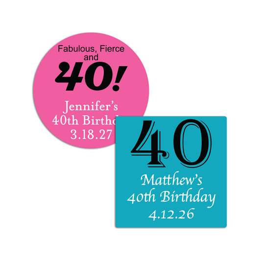 40th Birthday Personalized Round/Square Labels - Set of 24