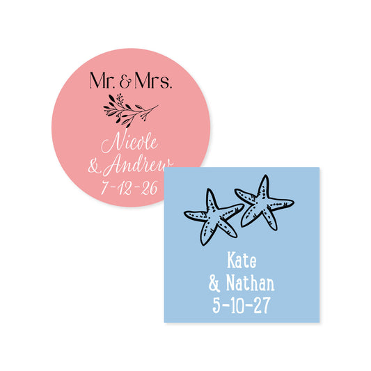 Wedding Personalized Round/Square Labels - Set of 24