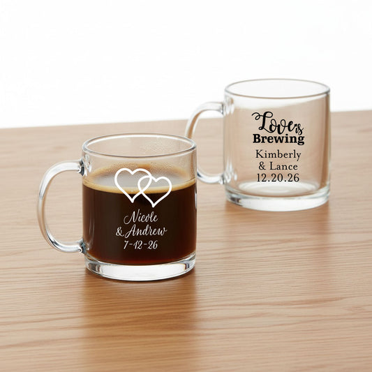 Wedding Personalized Clear Glass Mug  - Set of 18