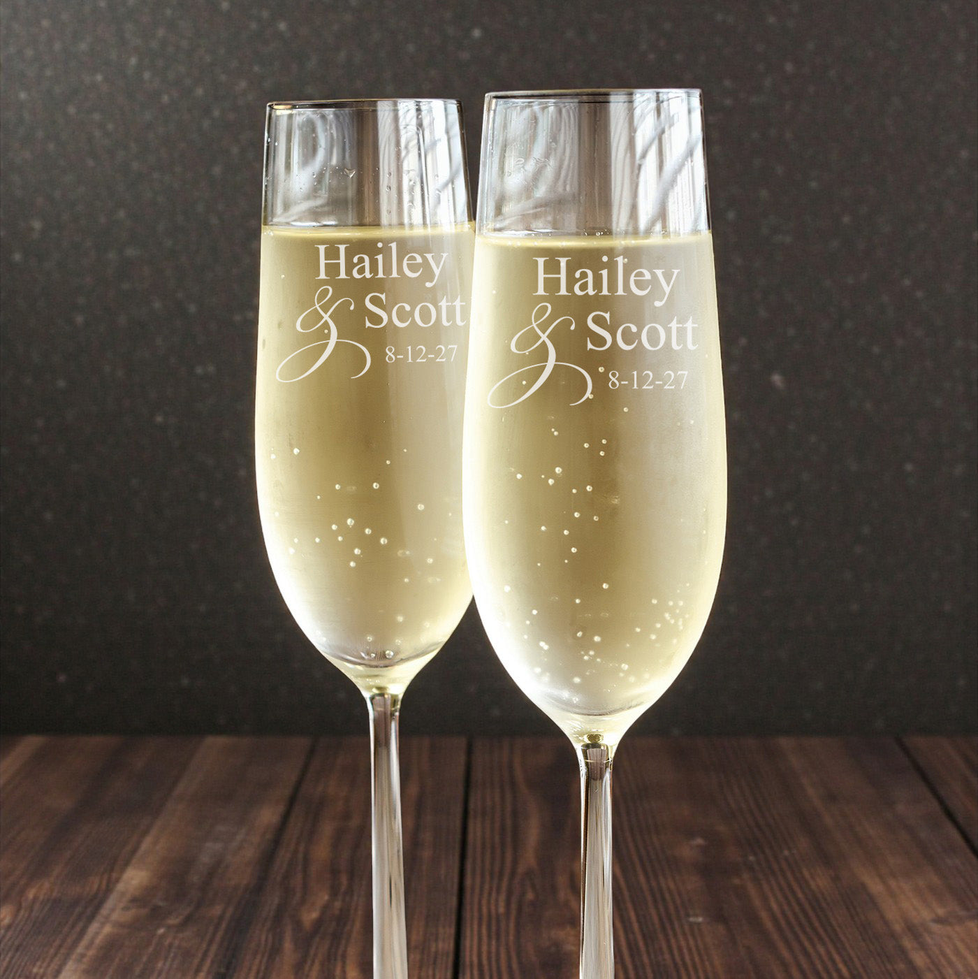 Couple's Names Personalized Engraved Champagne Glass - Set of 2
