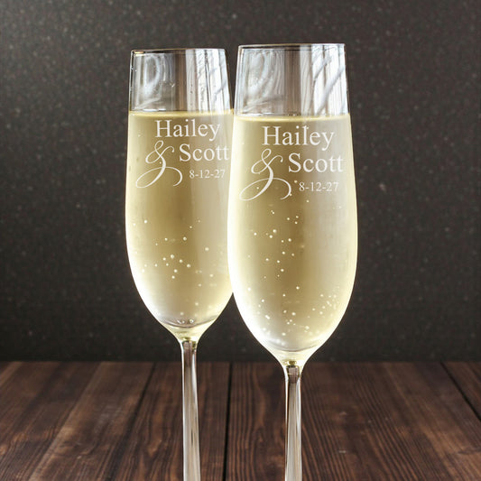 Couple's Names Personalized Engraved Champagne Glass - Set of 2