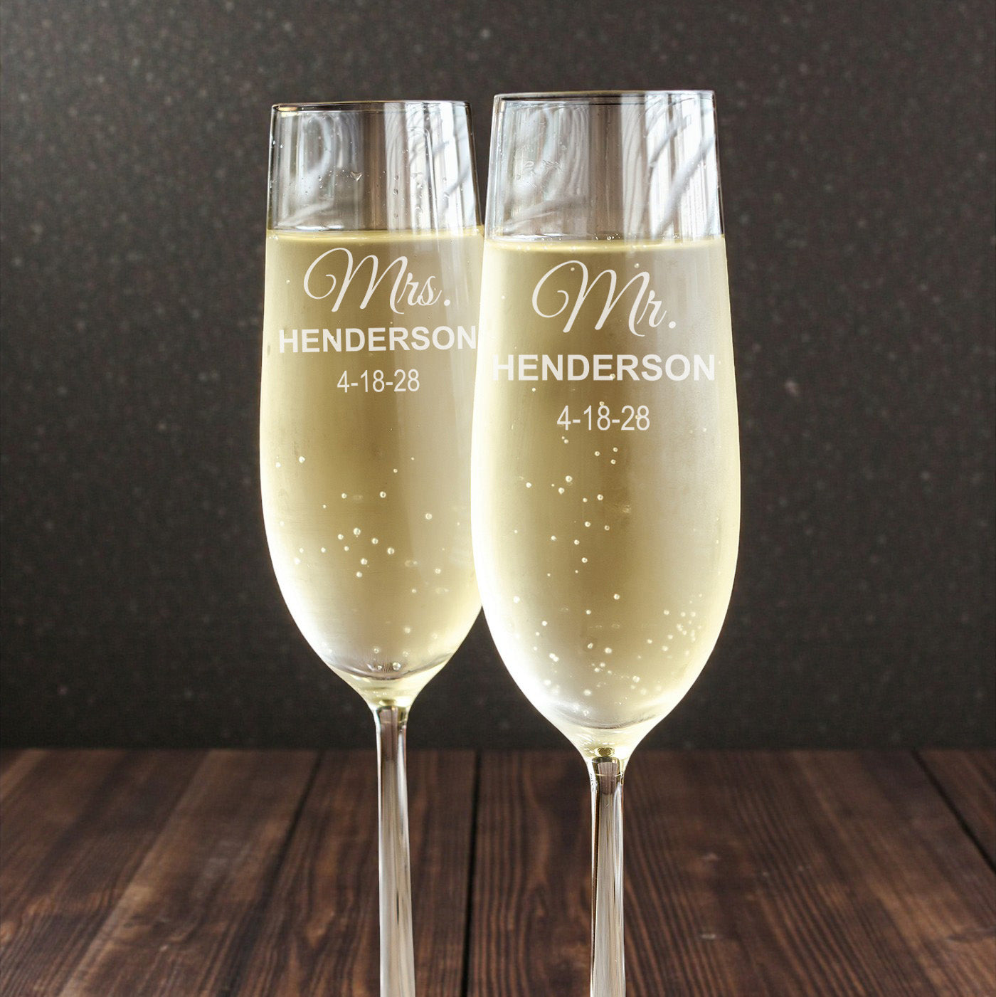 Mr and Mrs Engraved Personalized Wedding Champagne Flutes