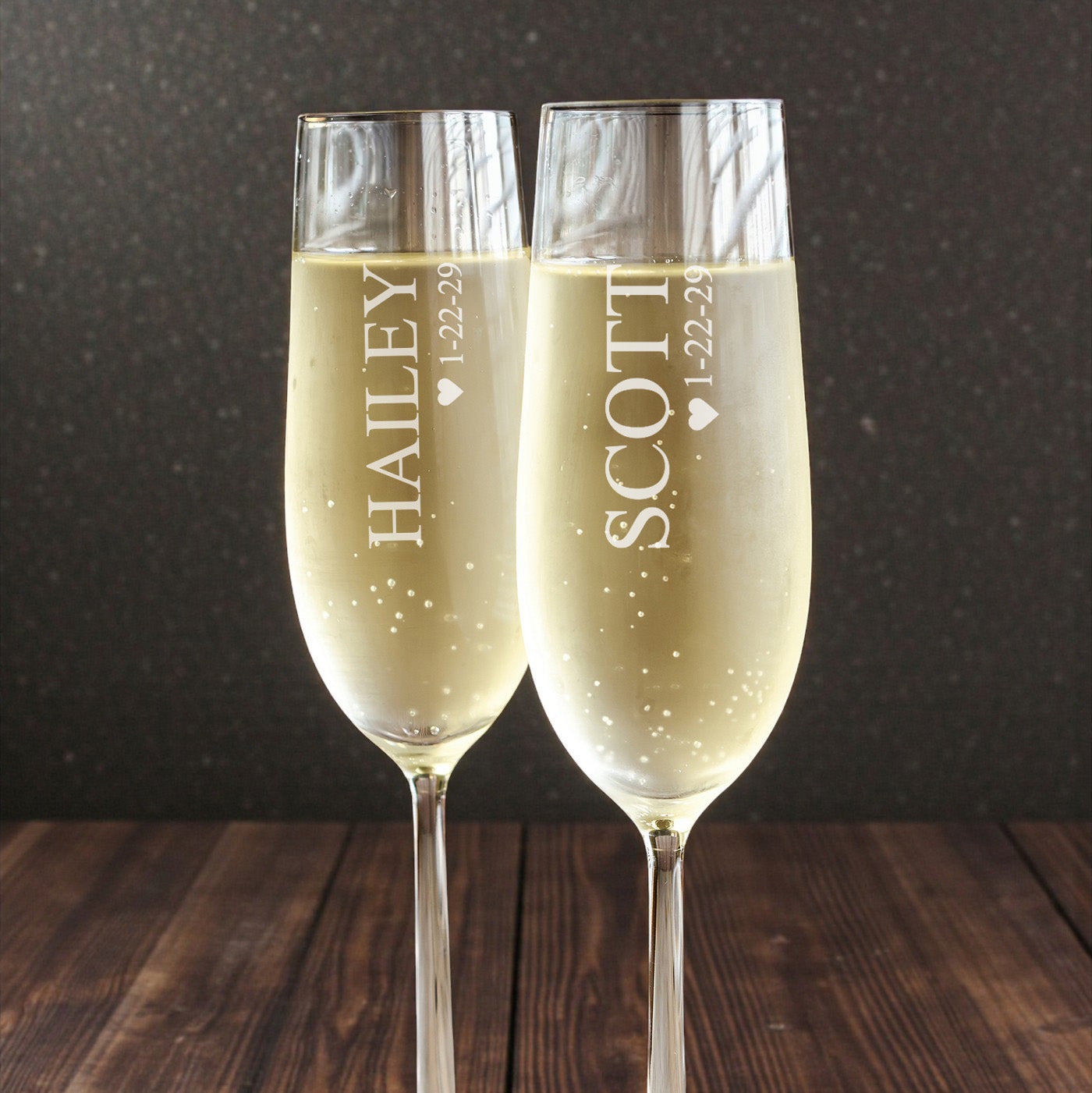 Sweethearts Names Engraved Personalized Wedding Champagne Flutes