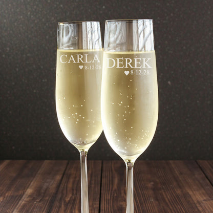 Sweethearts Engraved Personalized Wedding Champagne Flutes - Set of 2