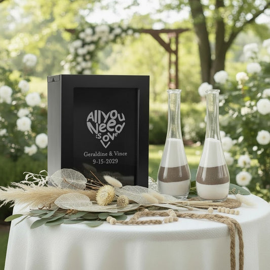 All You Need Is Love Sand Ceremony Set, Personalized 3-Piece Wedding Shadow Box Frame