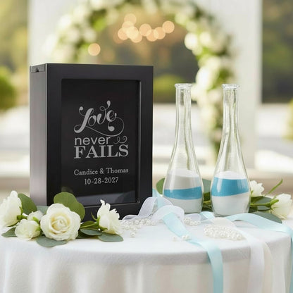 Love Never Fails Sand Ceremony Set, Personalized 3-Piece Wedding Shadow Box Frame