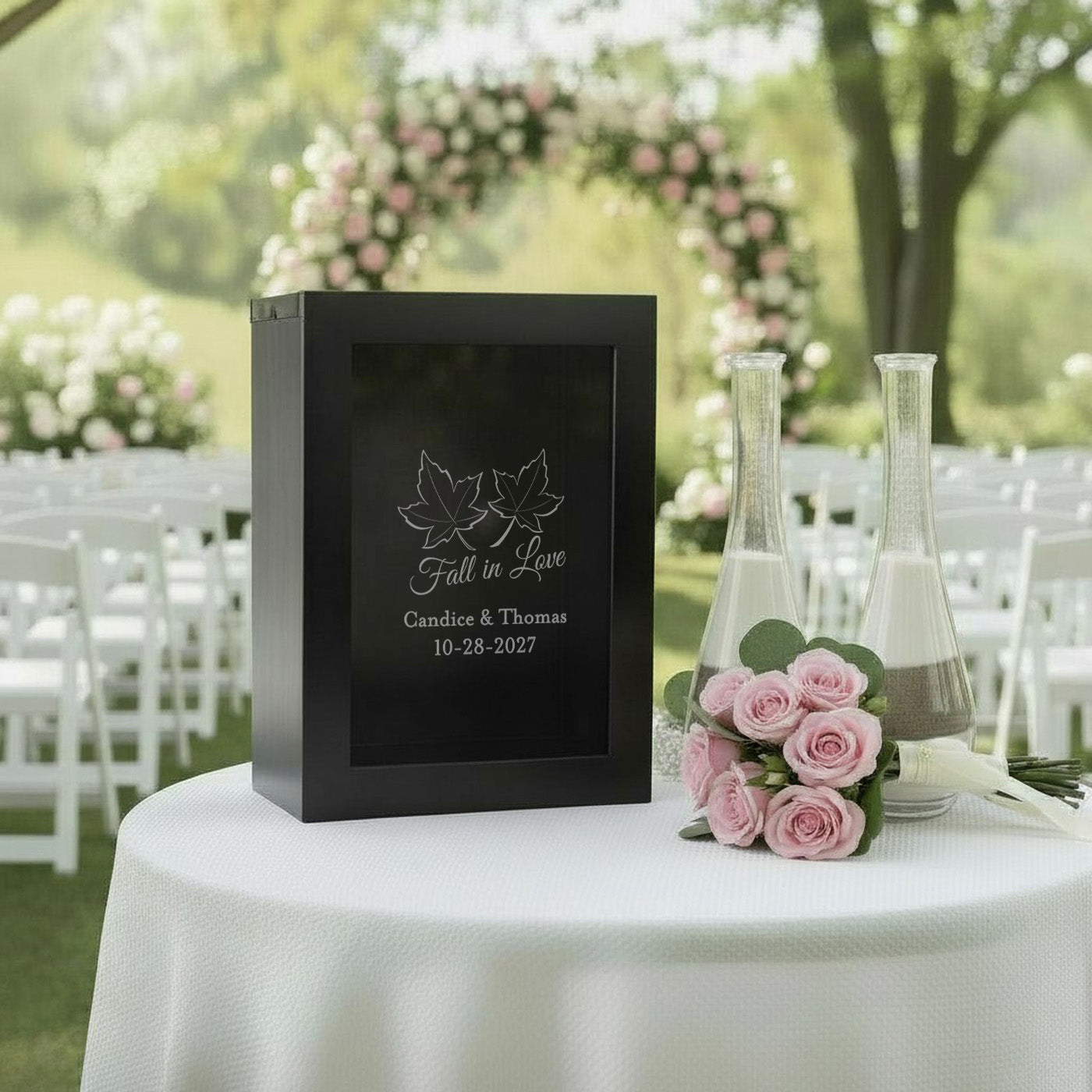 Fall In Love Sand Ceremony Set, Personalized 3-Piece Wedding Shadow Box Frame