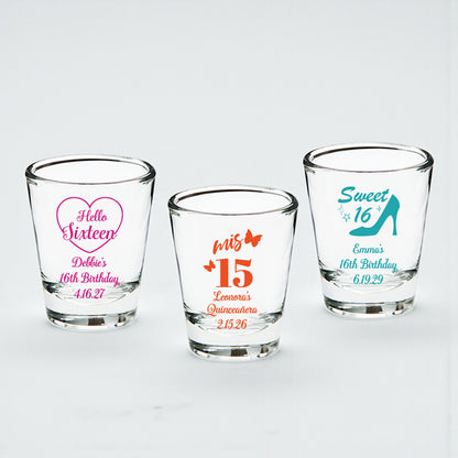 Sweet 16 or Mis Quince Personalized Fluted Shot Glass - Set of 24
