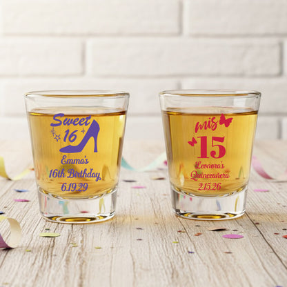 Sweet 16 or Mis Quince Personalized Fluted Shot Glass - Set of 24