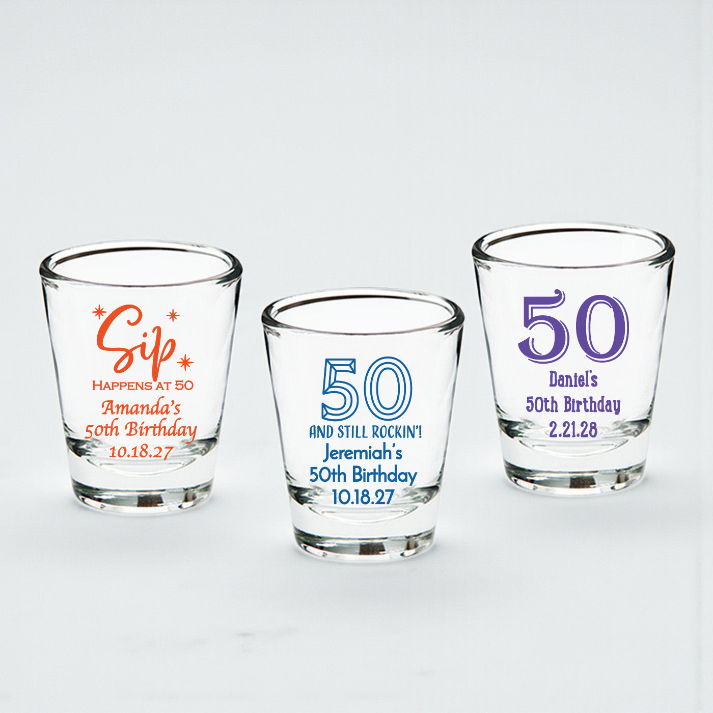 50th Birthday Personalized Fluted Shot Glass - Set of 24