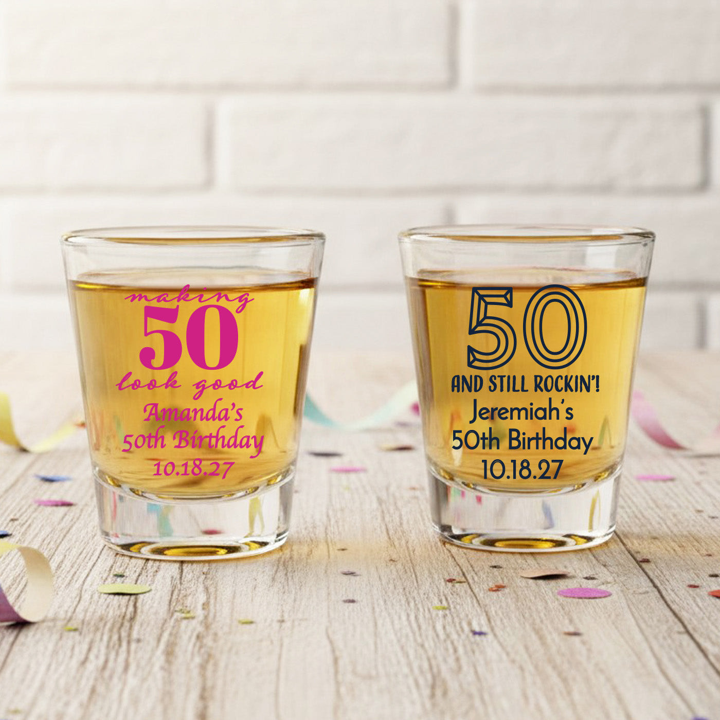 50th Birthday Personalized Fluted Shot Glass - Set of 24