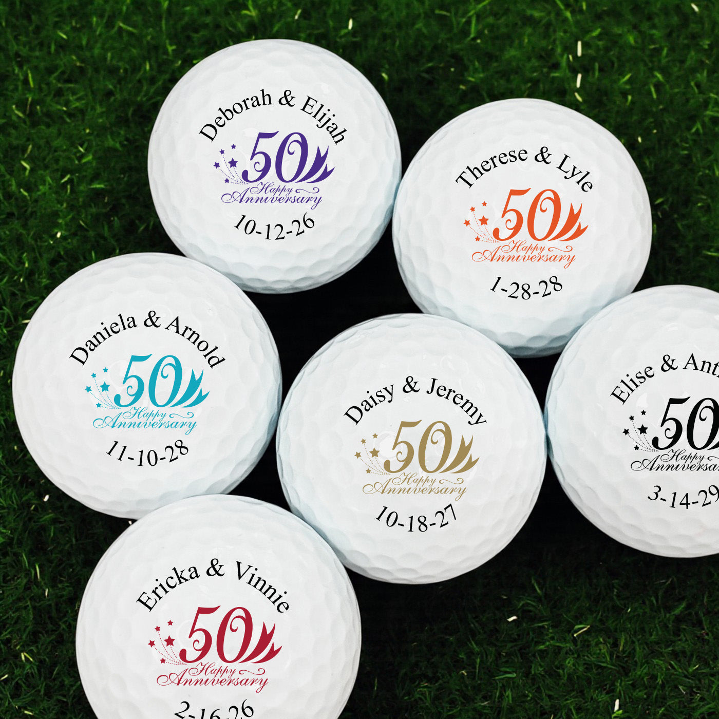 50th Wedding Anniversary Personalized Golf Balls - Set of 12