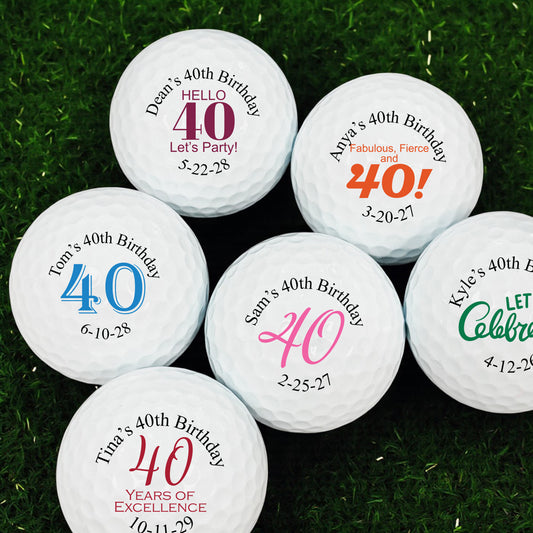 40th Birthday Personalized Golf Balls - Set of 12