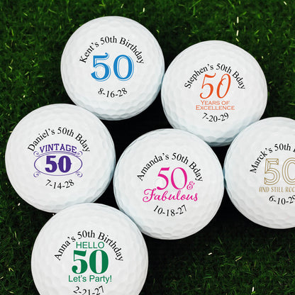 50th Birthday Personalized Golf Balls - Set of 12