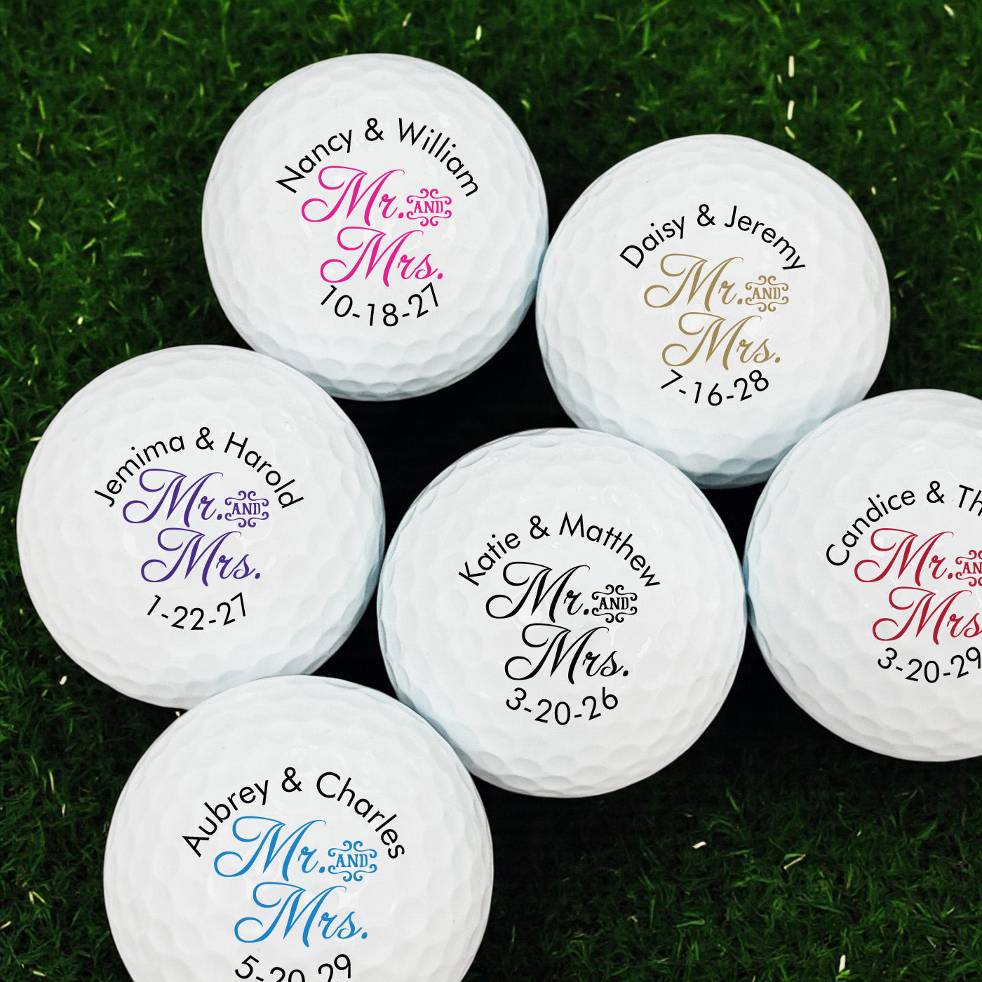 Mr. And Mrs. Script Personalized Golf Balls - Set of 12