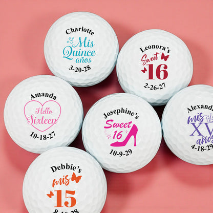 Sweet 16 or Mis Quince Personalized Golf Balls - Set of 12