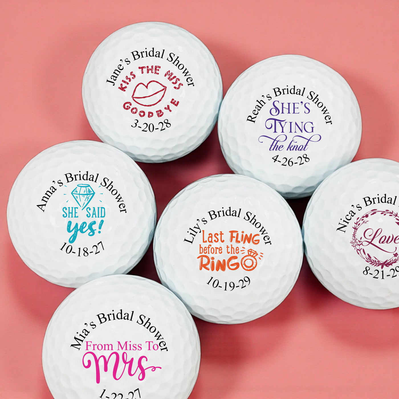 Bridal Shower Personalized Golf Balls - Set of 12