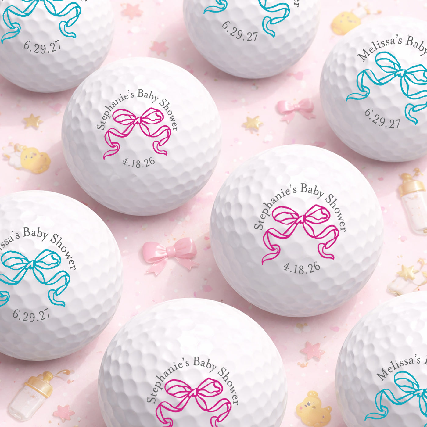 Pink Bow Personalized Golf Balls - Set of 12