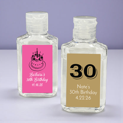 30th Birthday Personalized Hand Sanitizer Labels - Set of 20