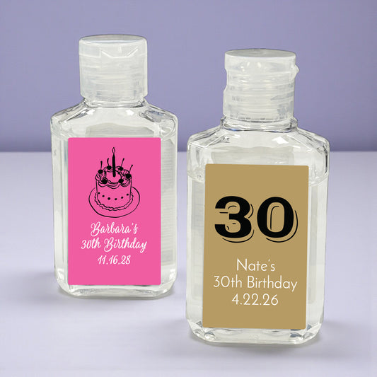 30th Birthday Personalized Hand Sanitizer Labels - Set of 20
