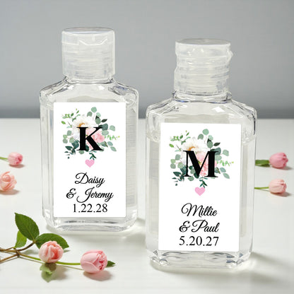 Initial Spring Flowers Personalized Hand Sanitizer Labels - Set of 20