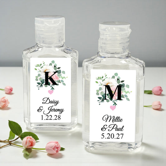 Initial Spring Flowers Personalized Rectangle Hand Sanitizer - Set of 12