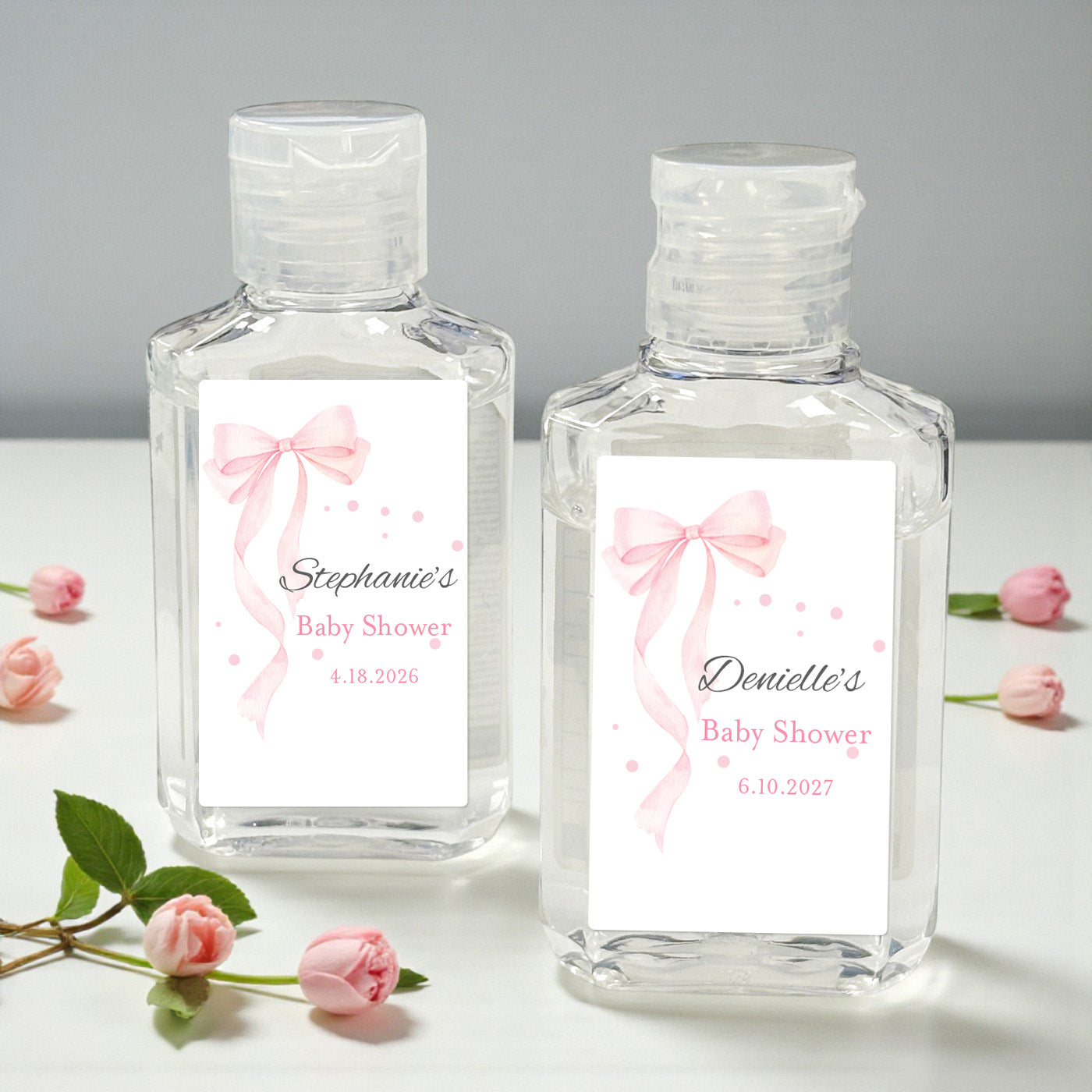 Pink Bow Personalized Hand Sanitizer Labels - Set of 20