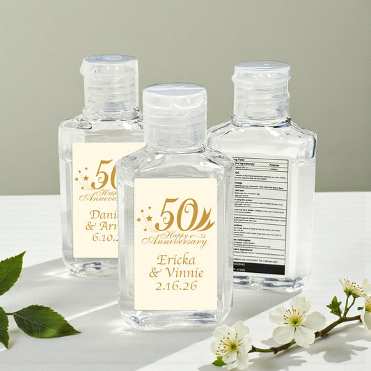 50th Wedding Anniversary Personalized Rectangle Hand Sanitizer - Set of 12