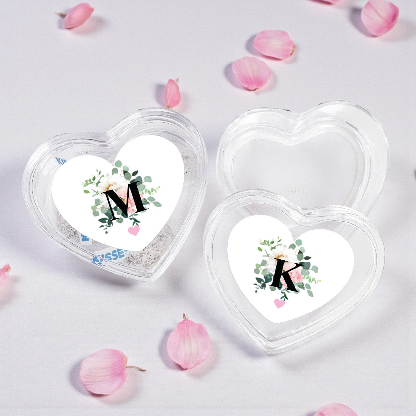Initial Spring Flowers Personalized Heart Shaped Acrylic Box - Set of 12