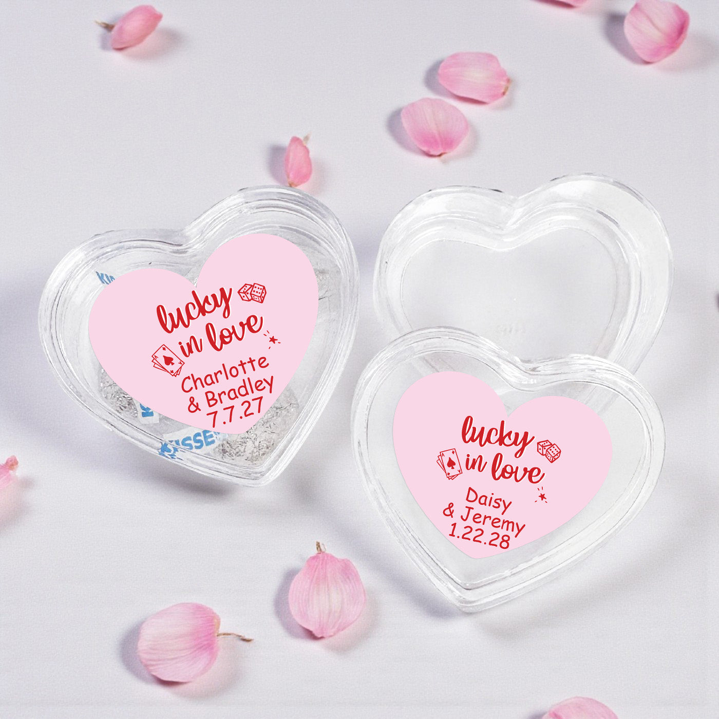 Lucky In Love Personalized Heart Shaped Acrylic Box - Set of 12