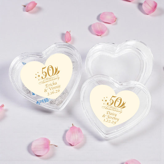 50th Wedding Anniversary Personalized Heart Shaped Acrylic Box - Set of 12