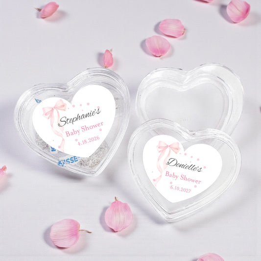 Pink Bow Personalized Heart Shaped Acrylic Box - Set of 12