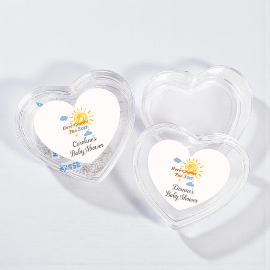 Here Comes The Son Personalized Heart Shaped Acrylic Box - Set of 12