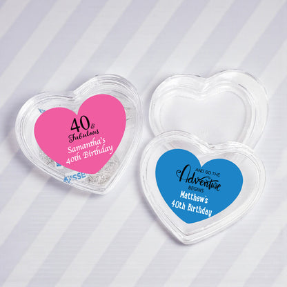 40th Birthday Personalized Heart Shaped Acrylic Box - Set of 12