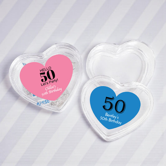 50th Birthday Personalized Heart Shaped Acrylic Box - Set of 12