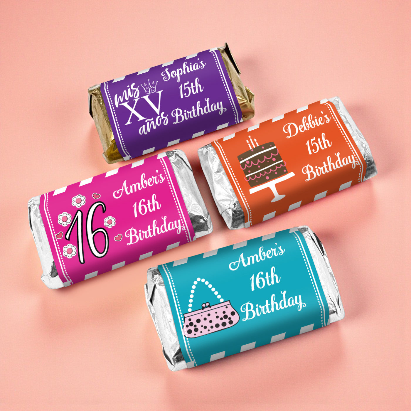 Sweet 16 or Mis Quince Personalized Hershey's Miniatures - Set of 50