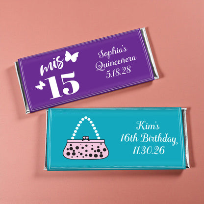 Sweet 16 or Mis Quince Personalized Hershey's Chocolate Bar - Set of 12