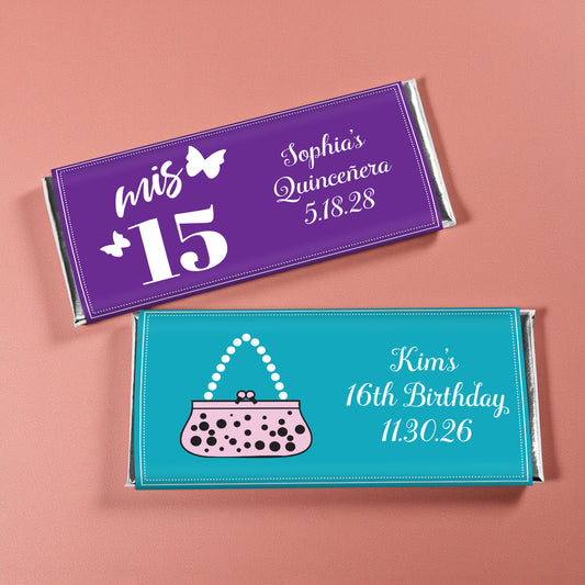 Sweet 16 or Mis Quince Personalized Hershey's Chocolate Bar - Set of 12