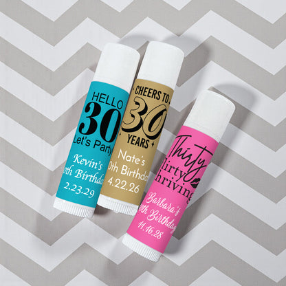 30th Birthday Personalized Lip Balm - Set of 12