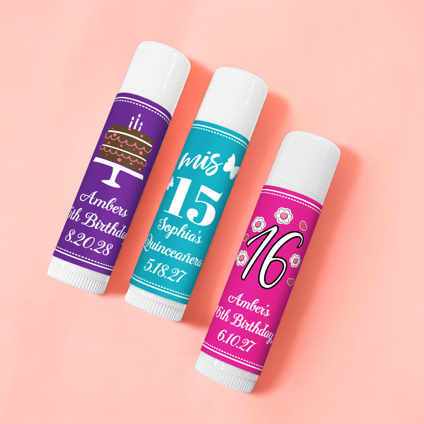Sweet 16 or Mis Quince Personalized Lip Balm - Set of 12