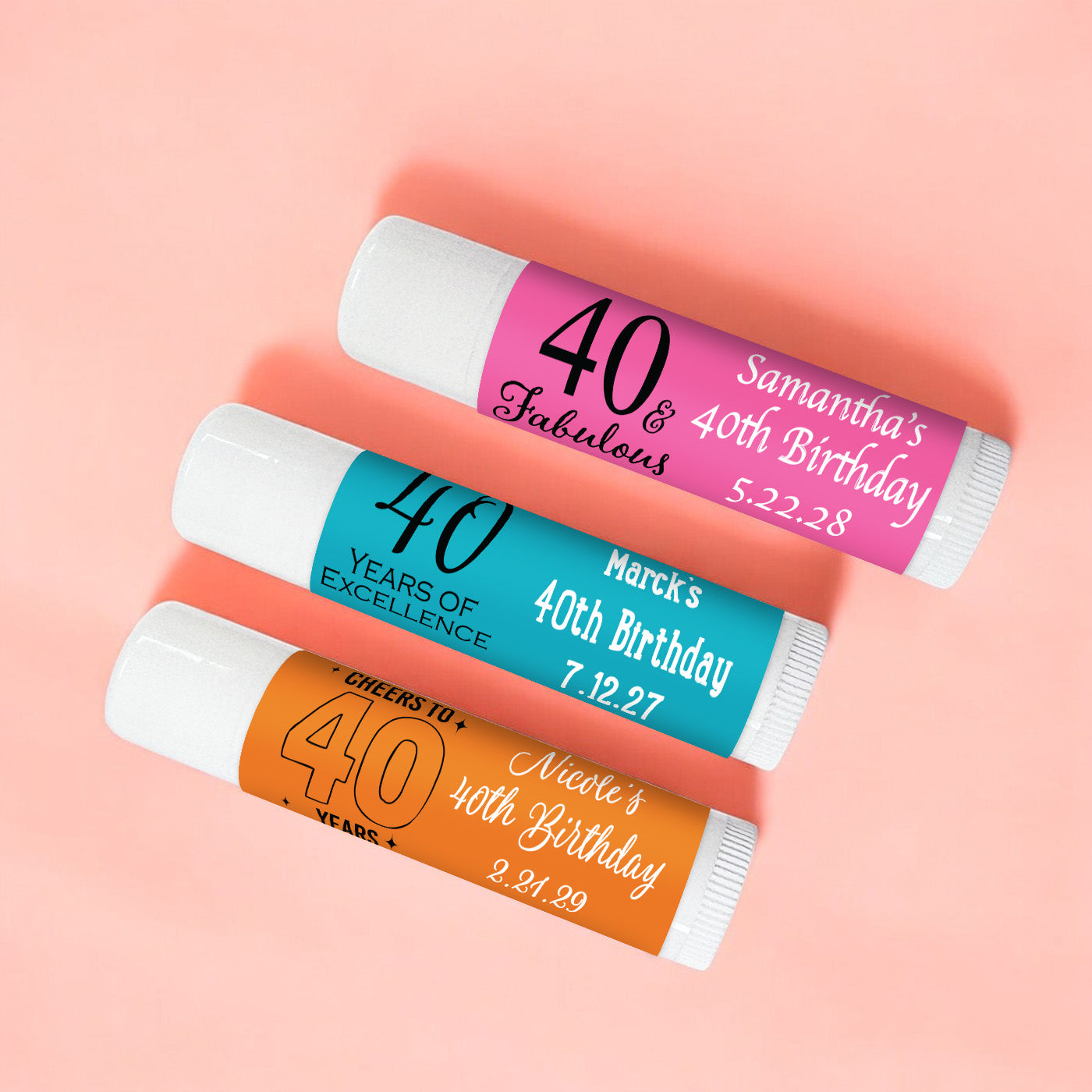 40th Birthday Personalized Lip Balm - Set of 12