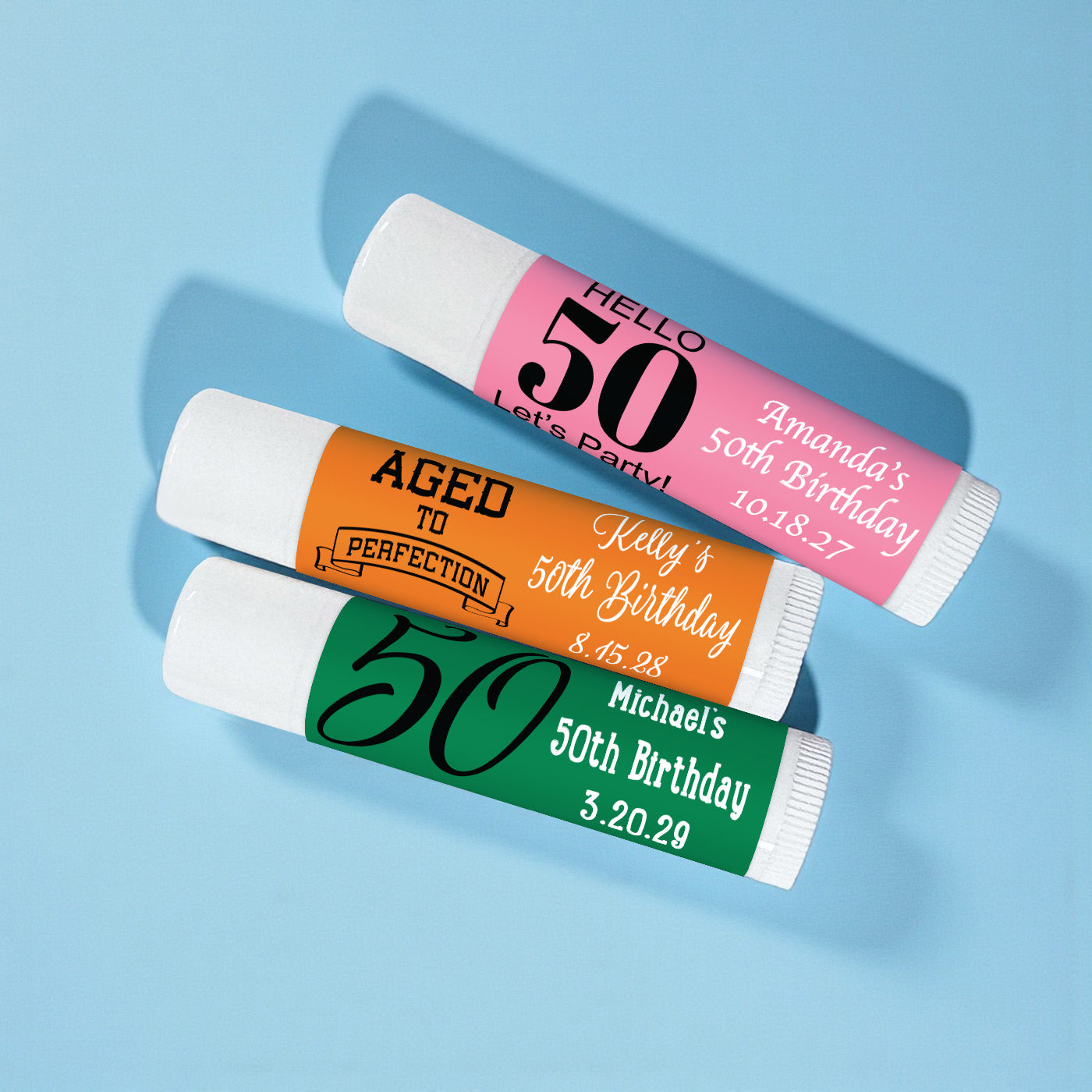 50th Birthday Personalized Lip Balm - Set of 12