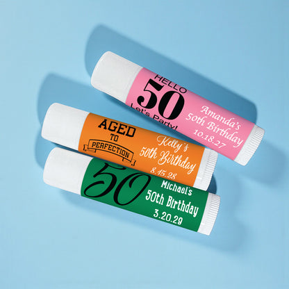 50th Birthday Personalized Lip Balm - Set of 12