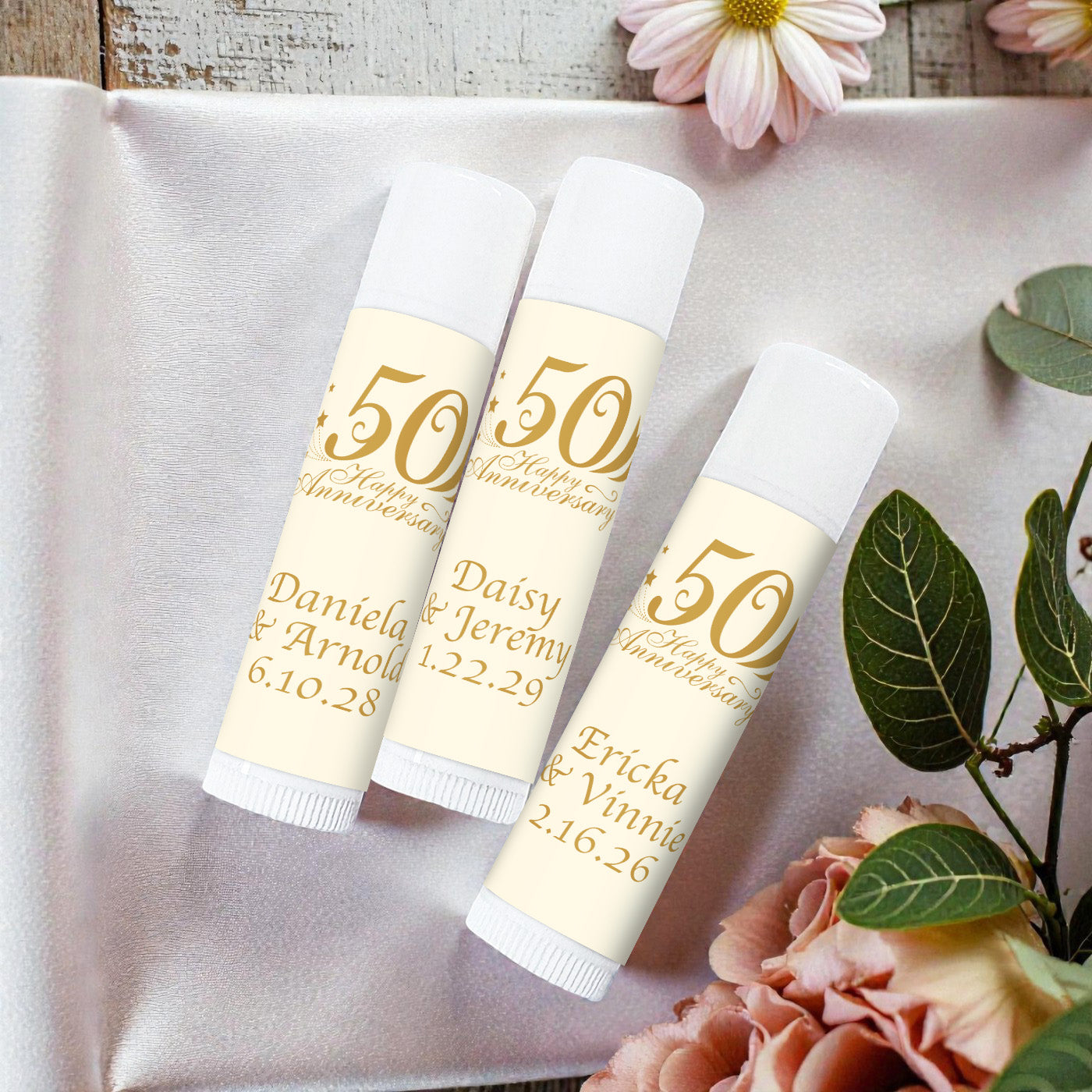 50th Wedding Anniversary Personalized Lip Balm - Set of 12