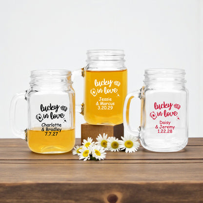 Lucky In Love Personalized Mason Glass Mug - Set of 18