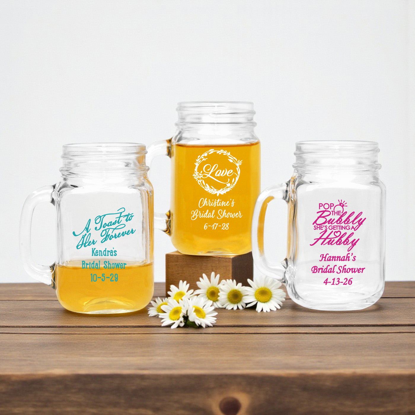 Bridal Shower Personalized Mason Glass Mug - Set of 18