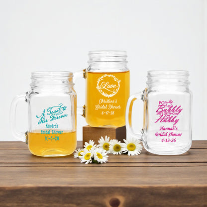 Bridal Shower Personalized Mason Glass Mug - Set of 18