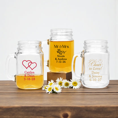 Wedding Personalized Mason Glass Mug - Set of 18